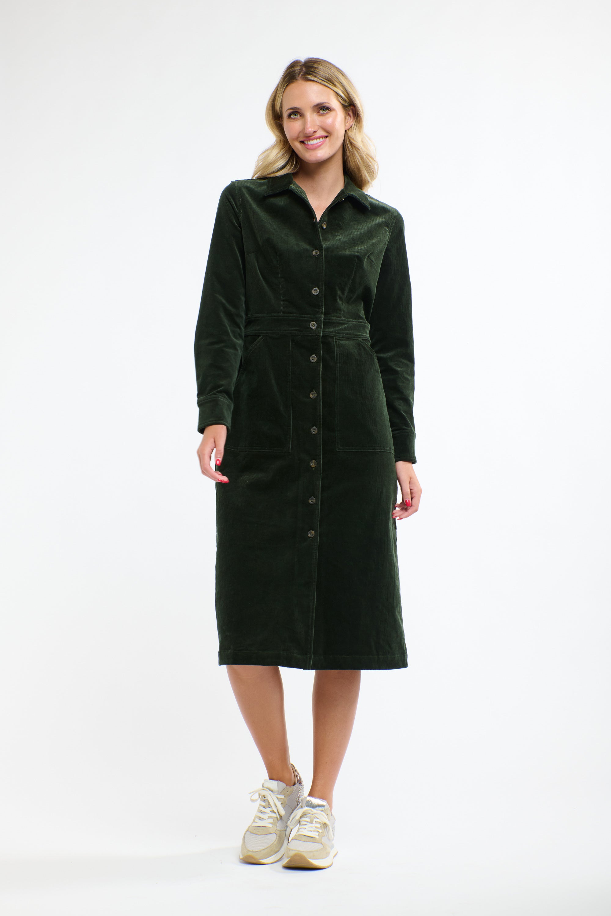 MANSFIELD CORD DRESS HUNTER GREEN