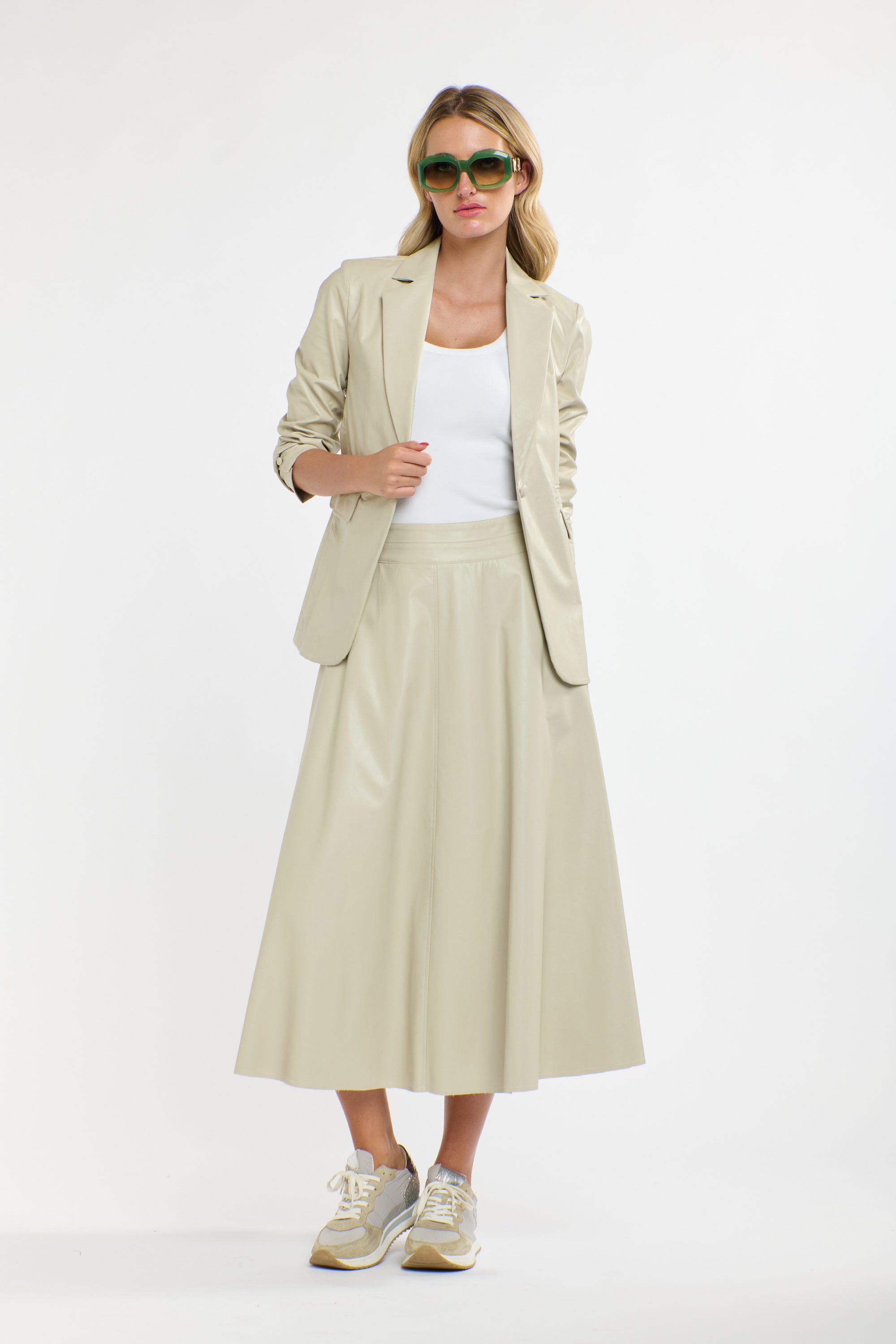 UPDATED DAKOTA PU SKIRT PARCHMENT