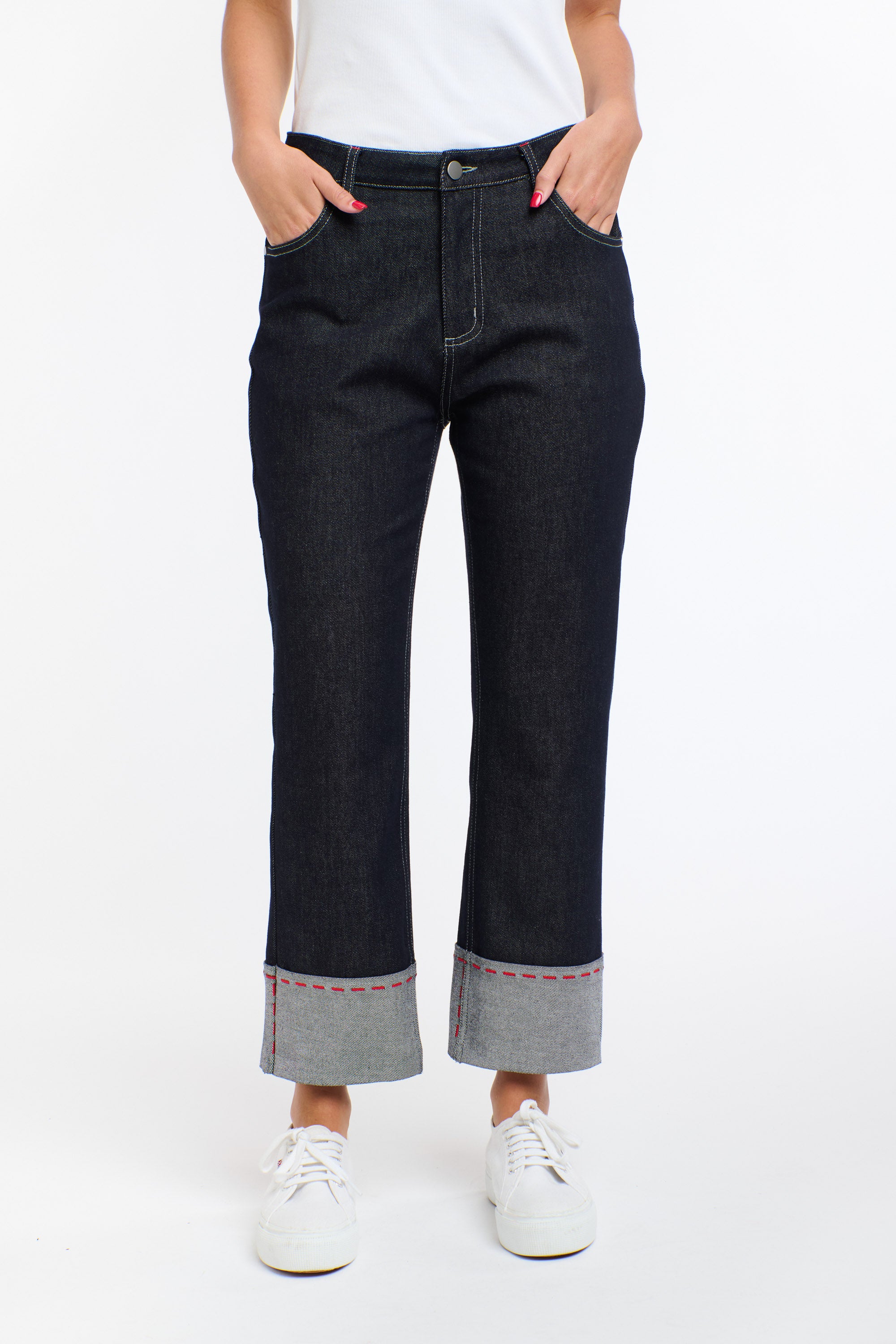SUSIE RED STITCH JEANS DARK DENIM