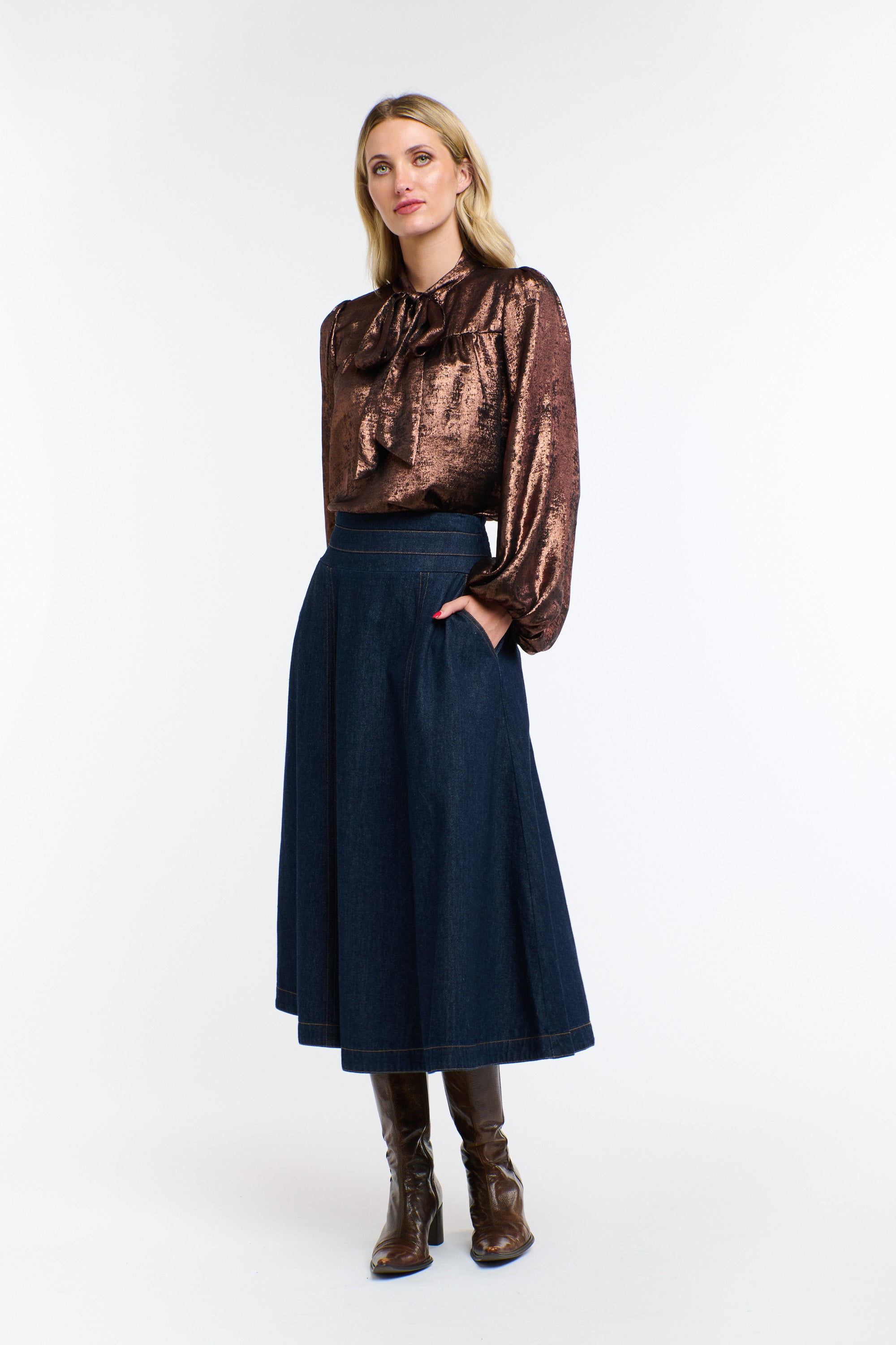 PUSSY BOW TOP COPPER