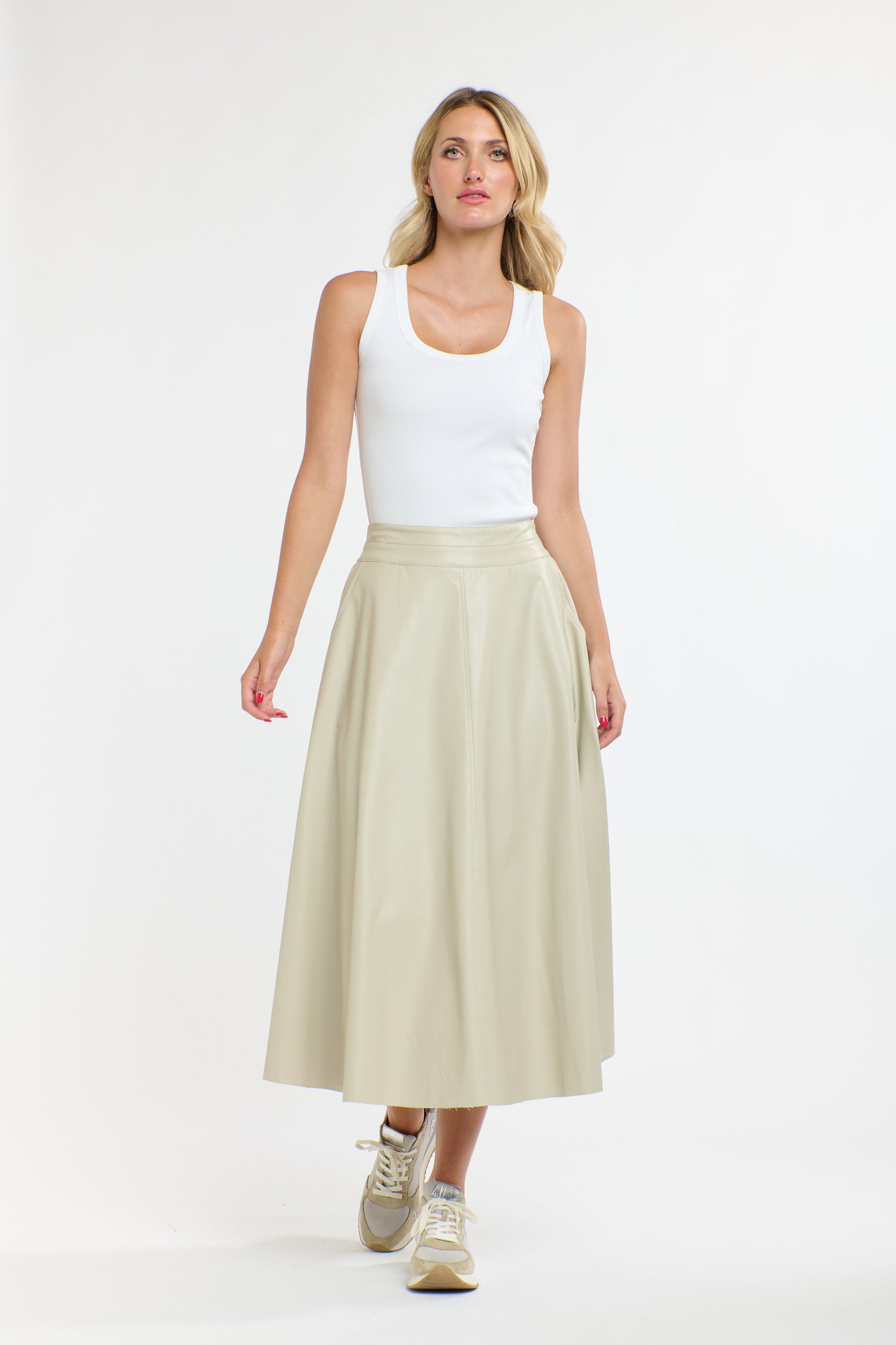 UPDATED DAKOTA PU SKIRT PARCHMENT