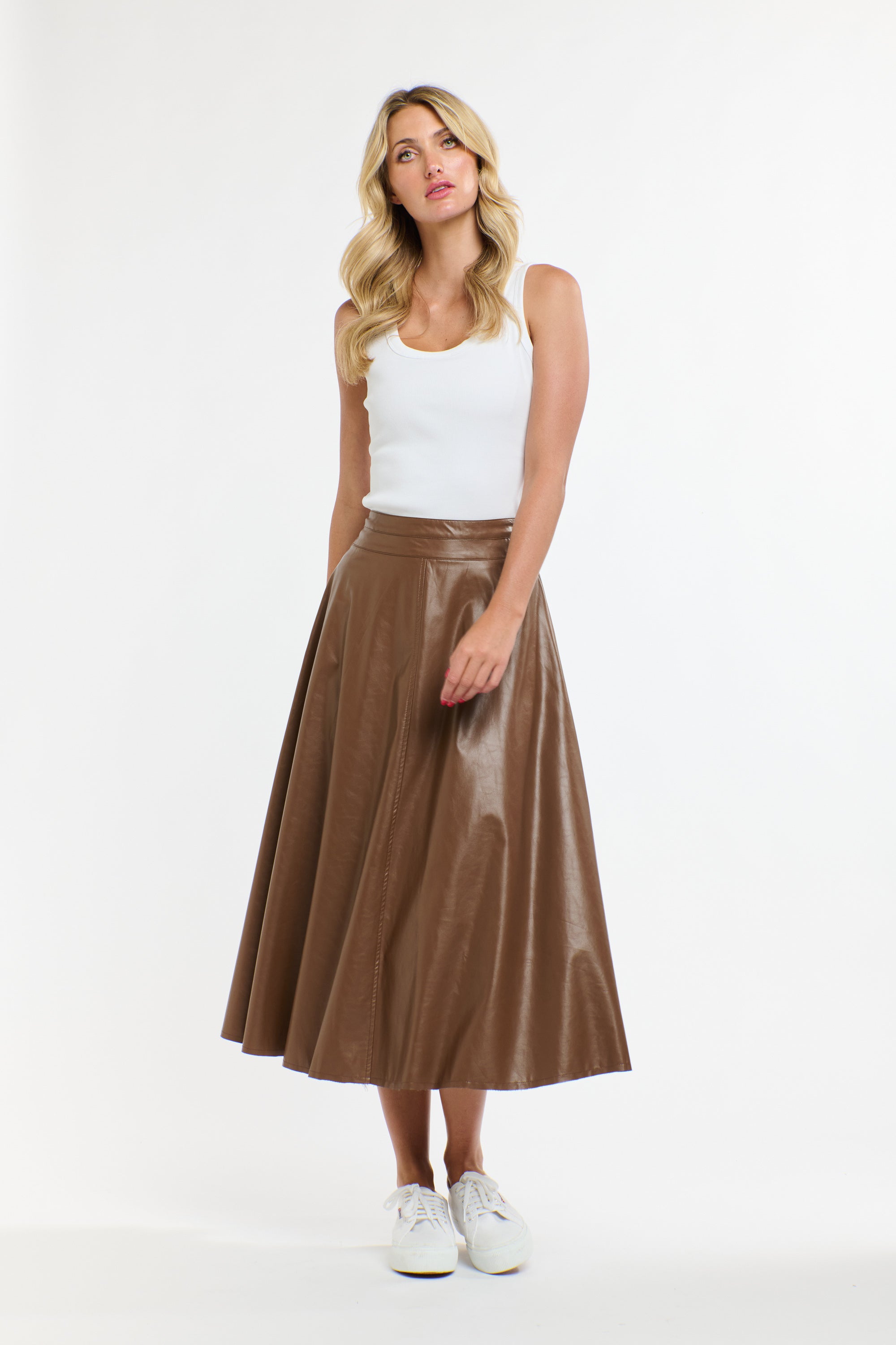 UPDATED DAKOTA PU SKIRT TAN