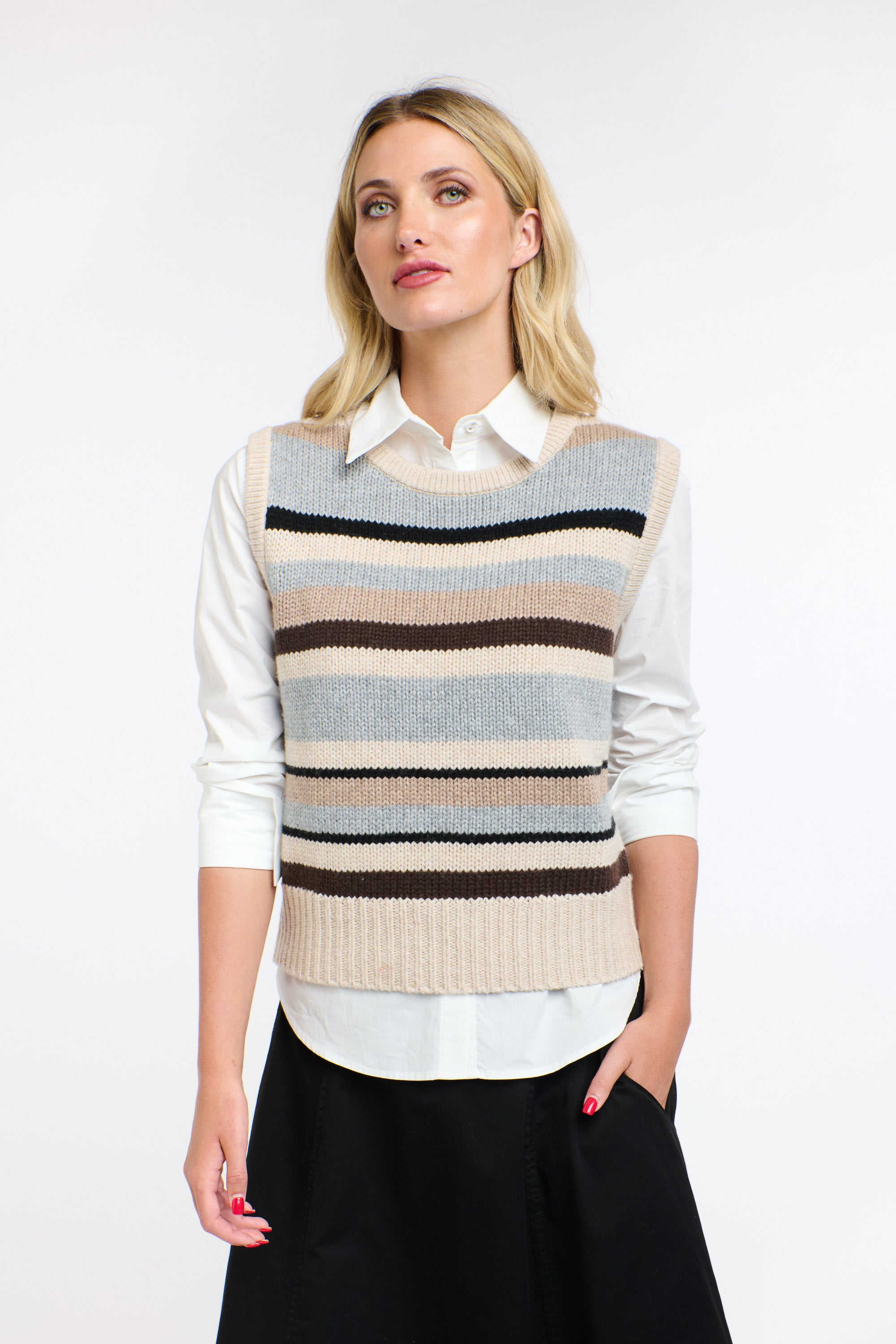 PHOEBE STRIPE VEST NATURAL STRIPE