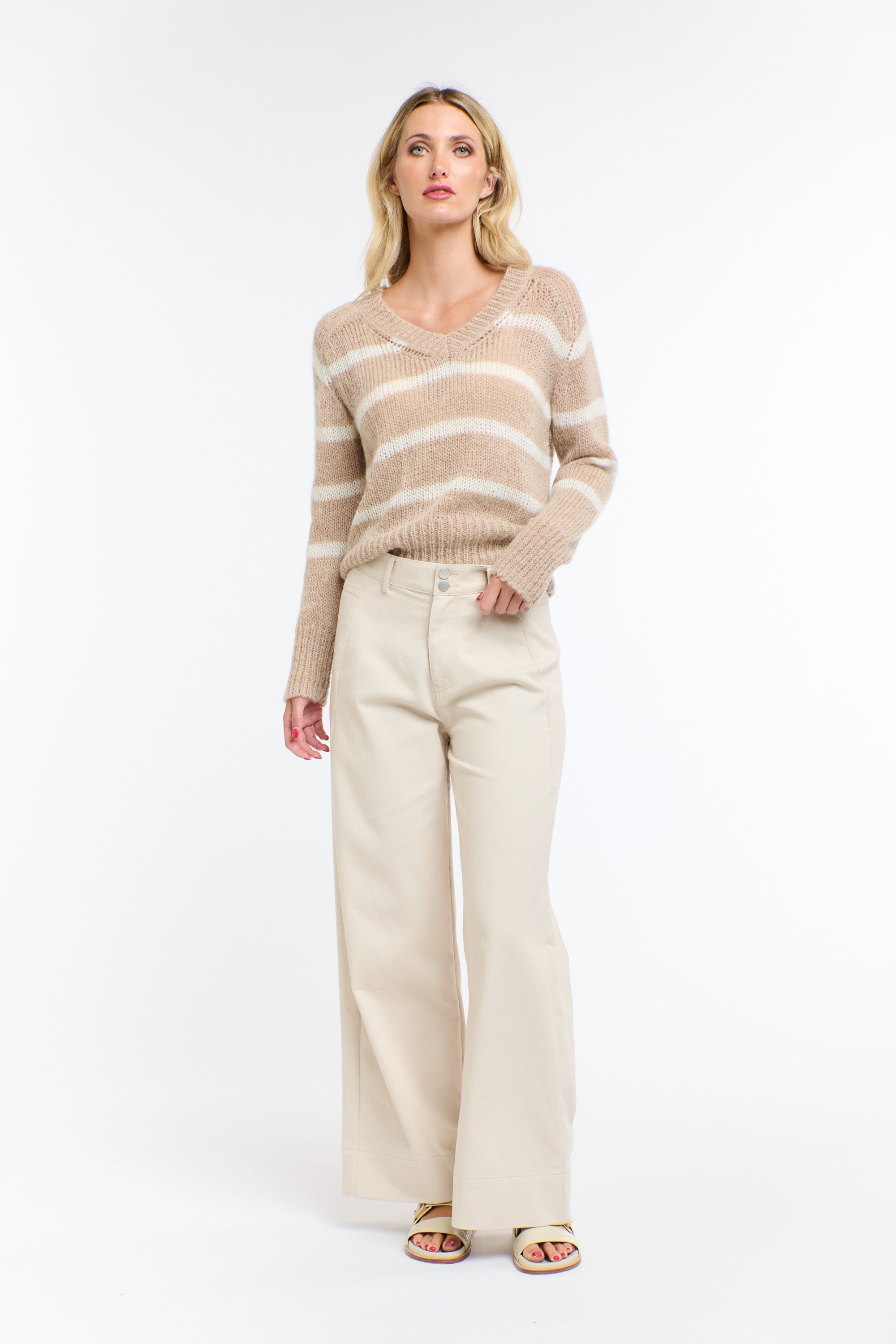 SPENCER STRIPE MOHAIR KNIT BEIGE/WHITE