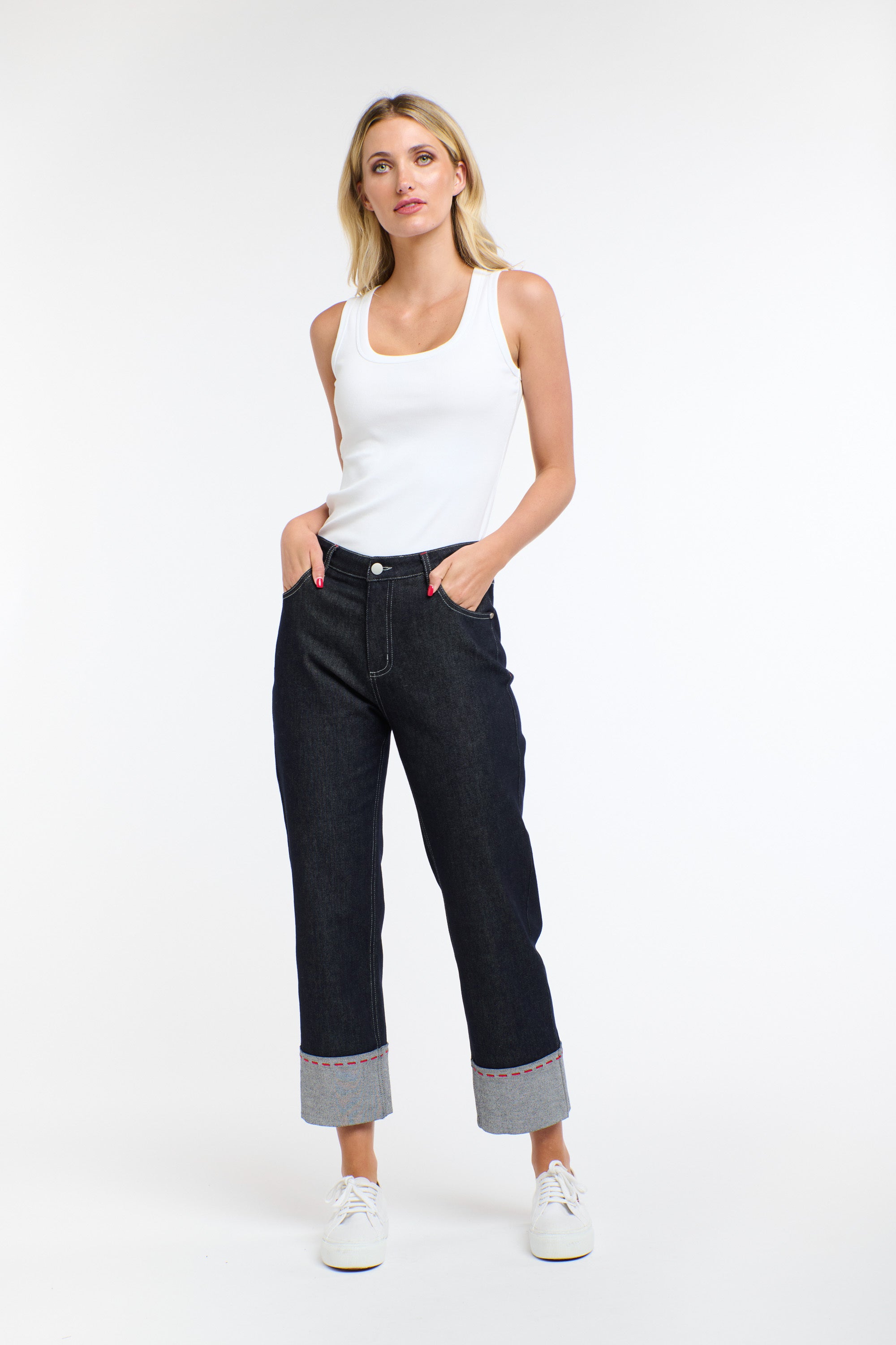 SUSIE RED STITCH JEANS DARK DENIM