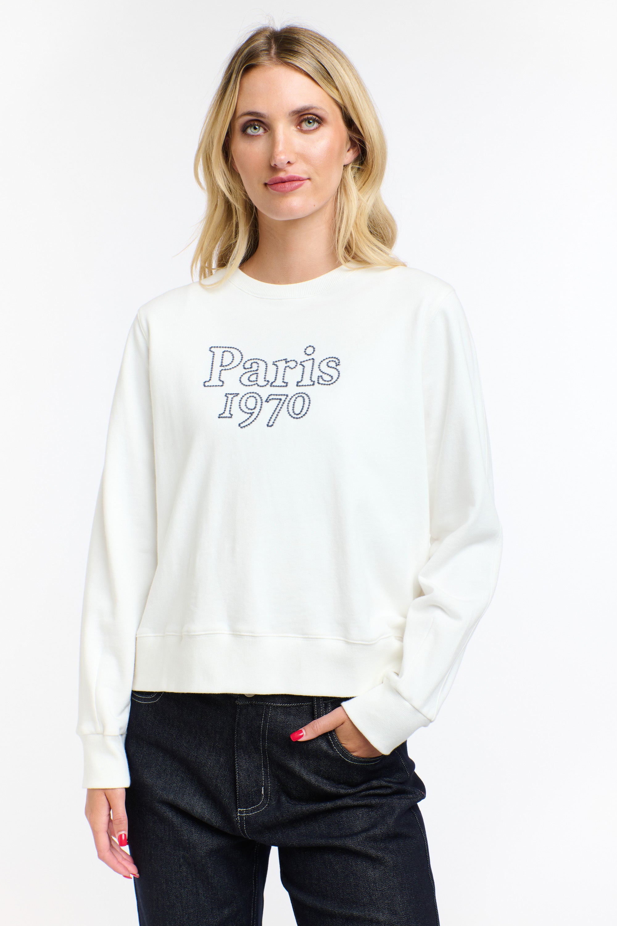 PARIS EMBROIDERED SWEAT WHITE/NAVY