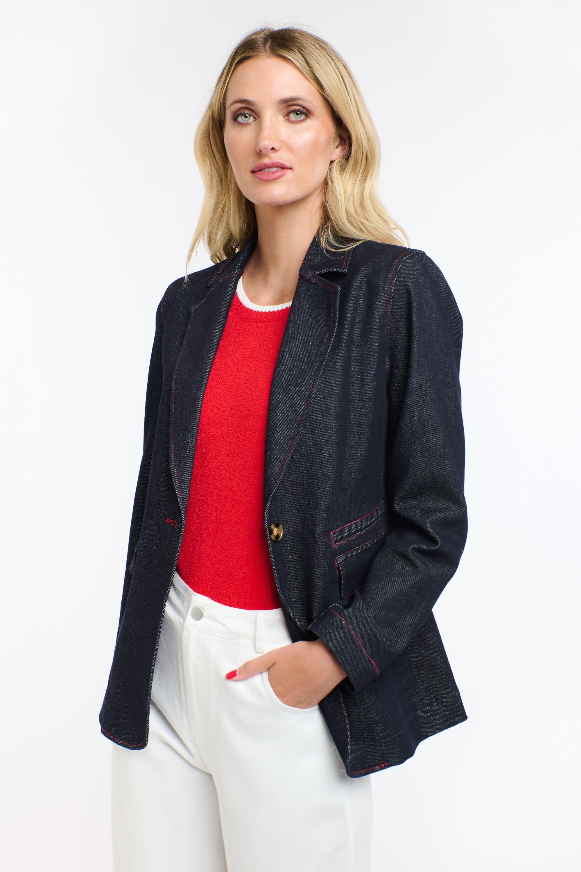 DARK DENIM BLAZER DENIM W/ RED ST.