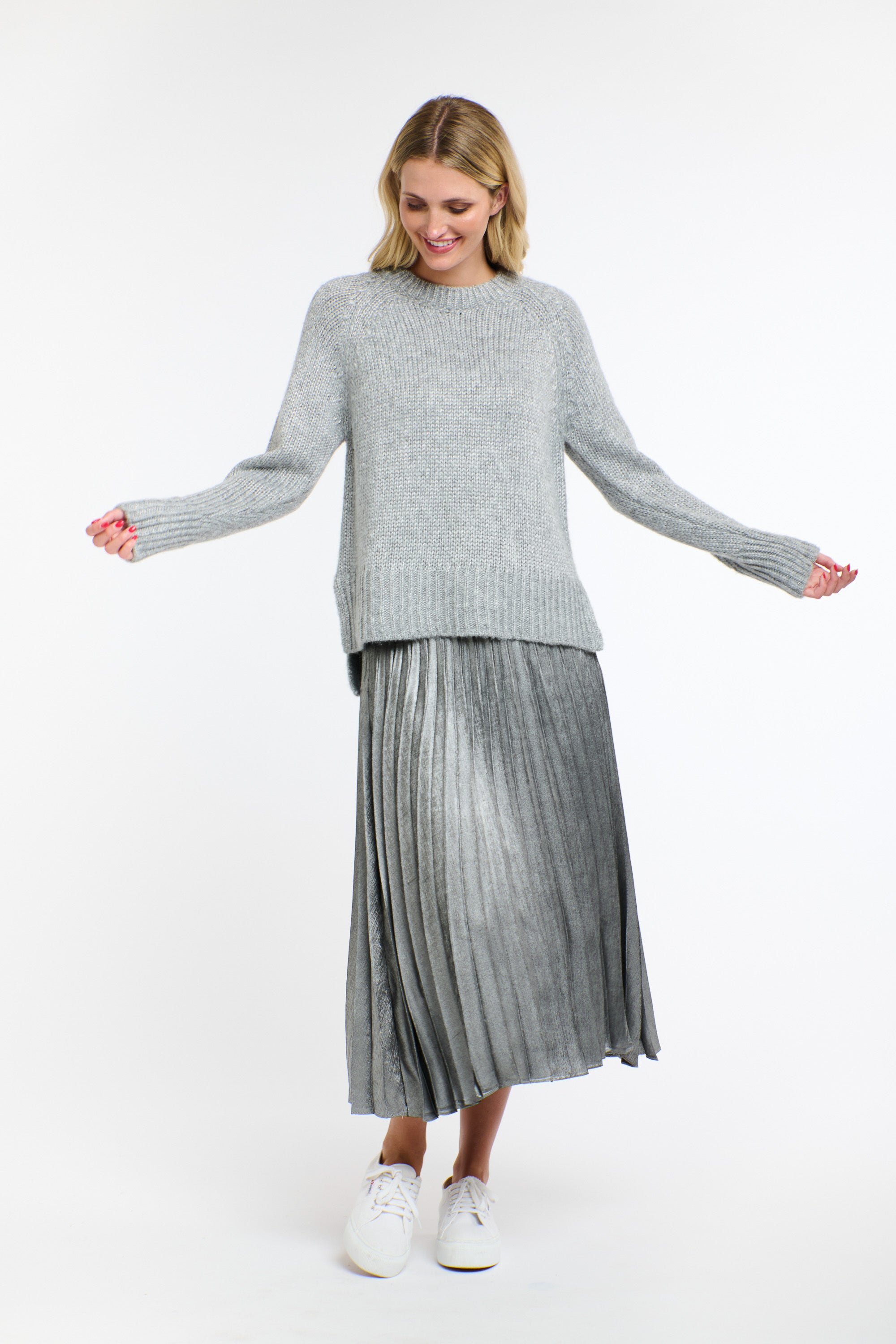 METALLIC SKIRT PEWTER