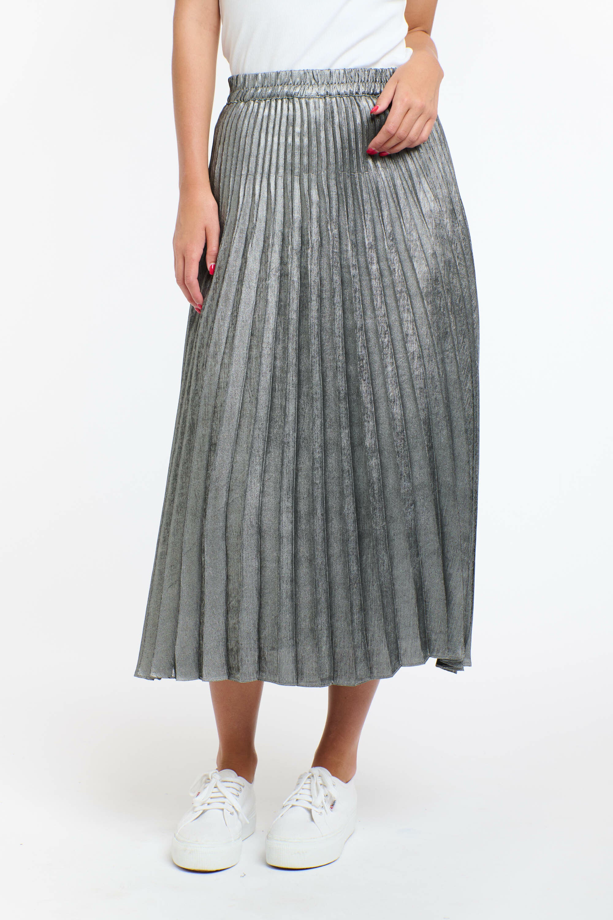 METALLIC SKIRT PEWTER