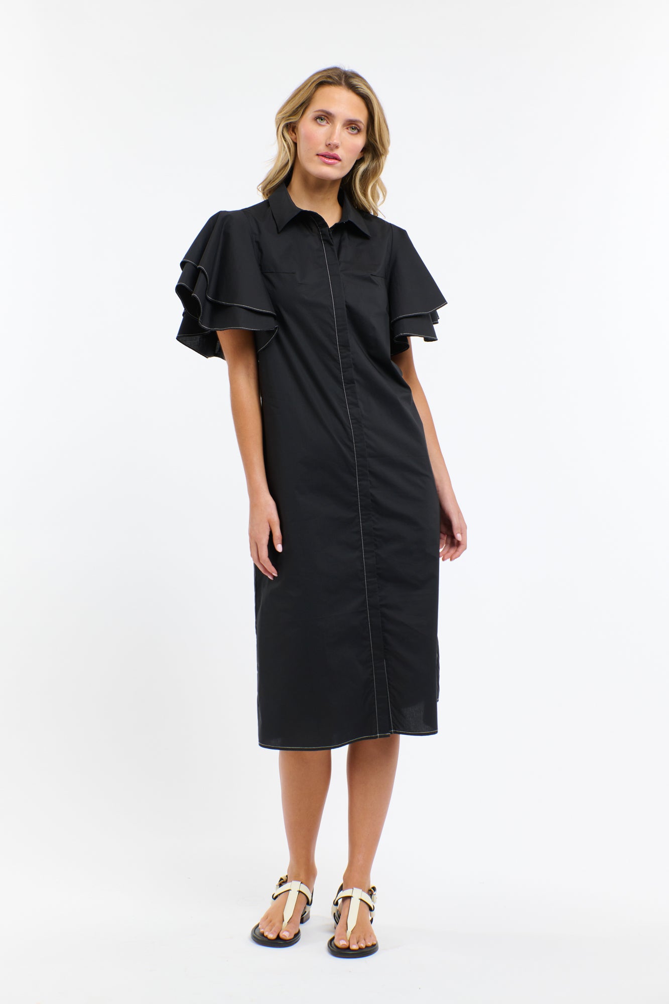 LAINIE FLUTTER DRESS BLACK