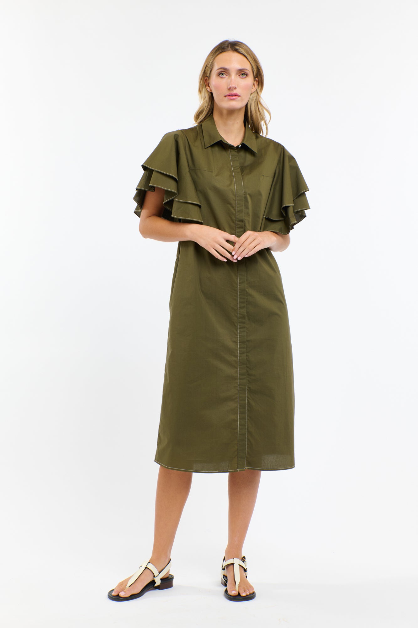 LAINIE FLUTTER DRESS KHAKI